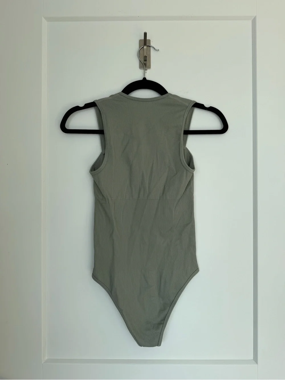 Women’s OQQ ribbed square neck bodysuit tank in Sage Green